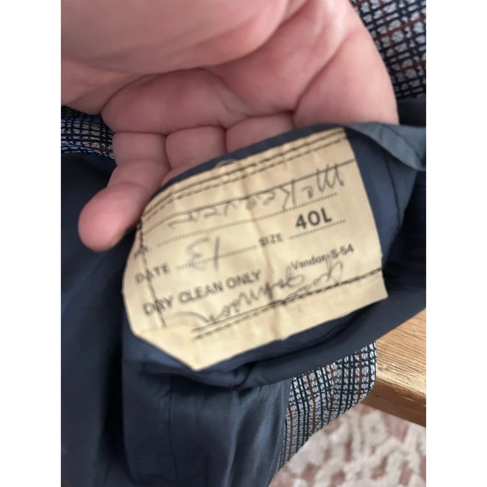 Vtg 70s Blue Gray Maroon Plaid Double Knit Golf Sport Coat Jacket Blazer 40 L